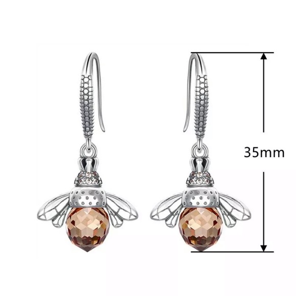 Cute Bee Shaped 925 Silver Drop Earrings Citrine - Picture 4 of 4